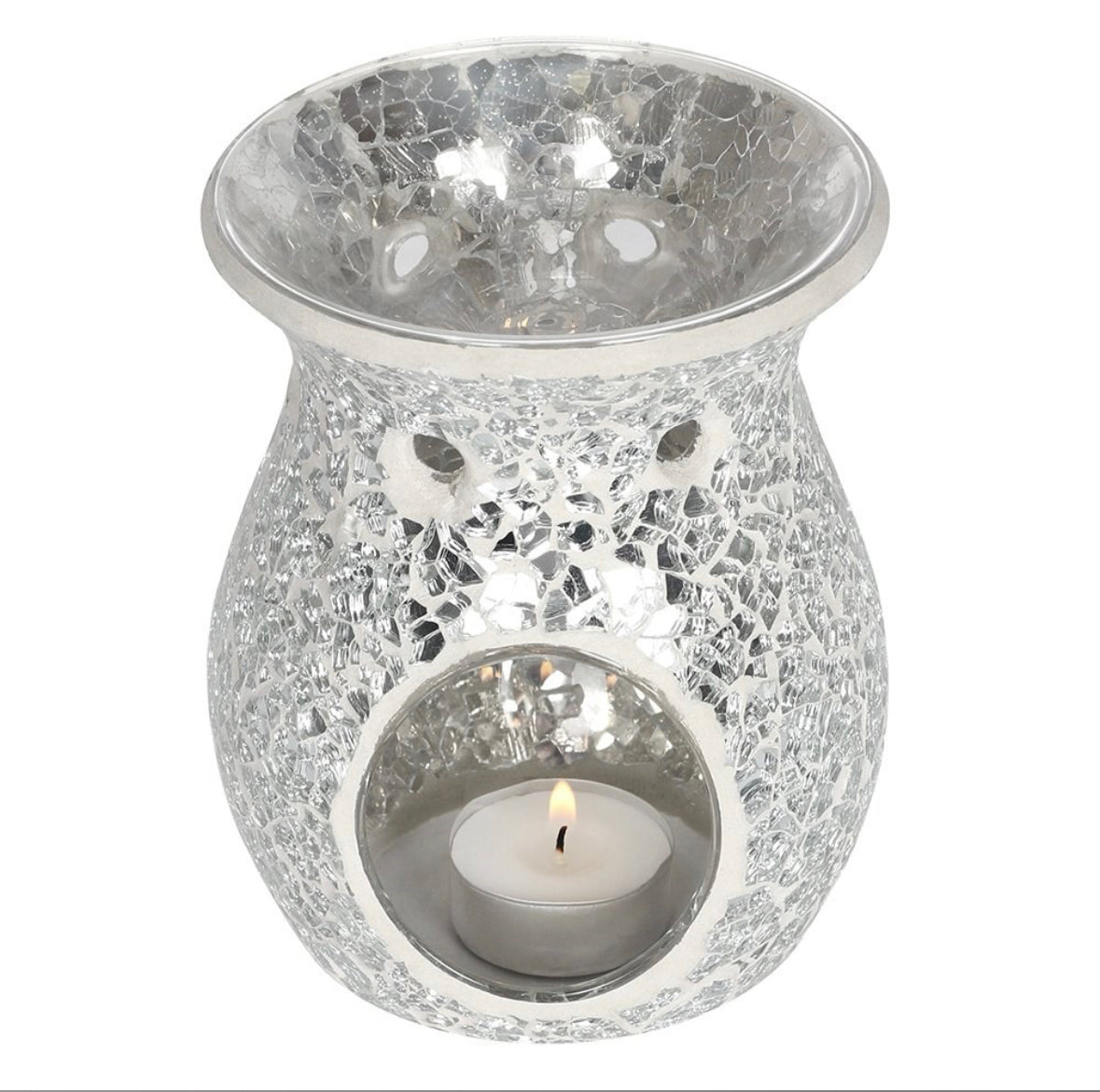 Large Silver Crackle Wax Burner