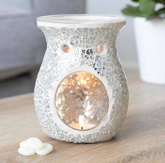 Large Silver Crackle Wax Burner